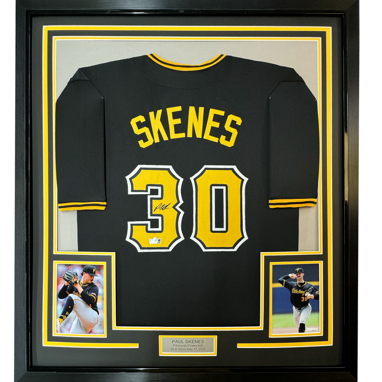 Framed Facsimile Autographed Paul Skenes 35x39 Pittsburgh Black Reprint Laser Auto Baseball Jersey