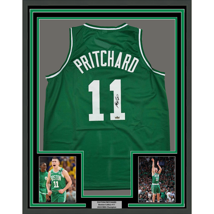 Framed Facsimile Autographed Payton Pritchard 35x39 Boston Green Reprint Laser Auto Basketball Jersey