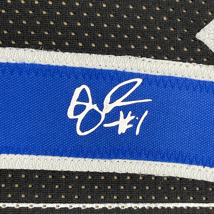 Framed Facsimile Autographed Anfernee Penny Hardaway 35x39 Orlando Black Pinstripe Reprint Laser Auto Basketball Jersey