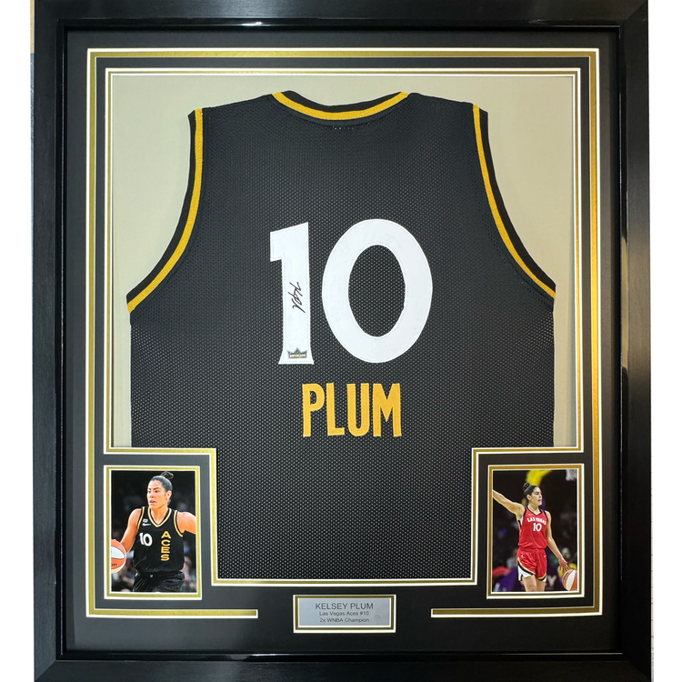 Framed Facsimile Autographed Kelsey Plum 35x39 Las Vegas Black Reprint Laser Auto Basketball Jersey