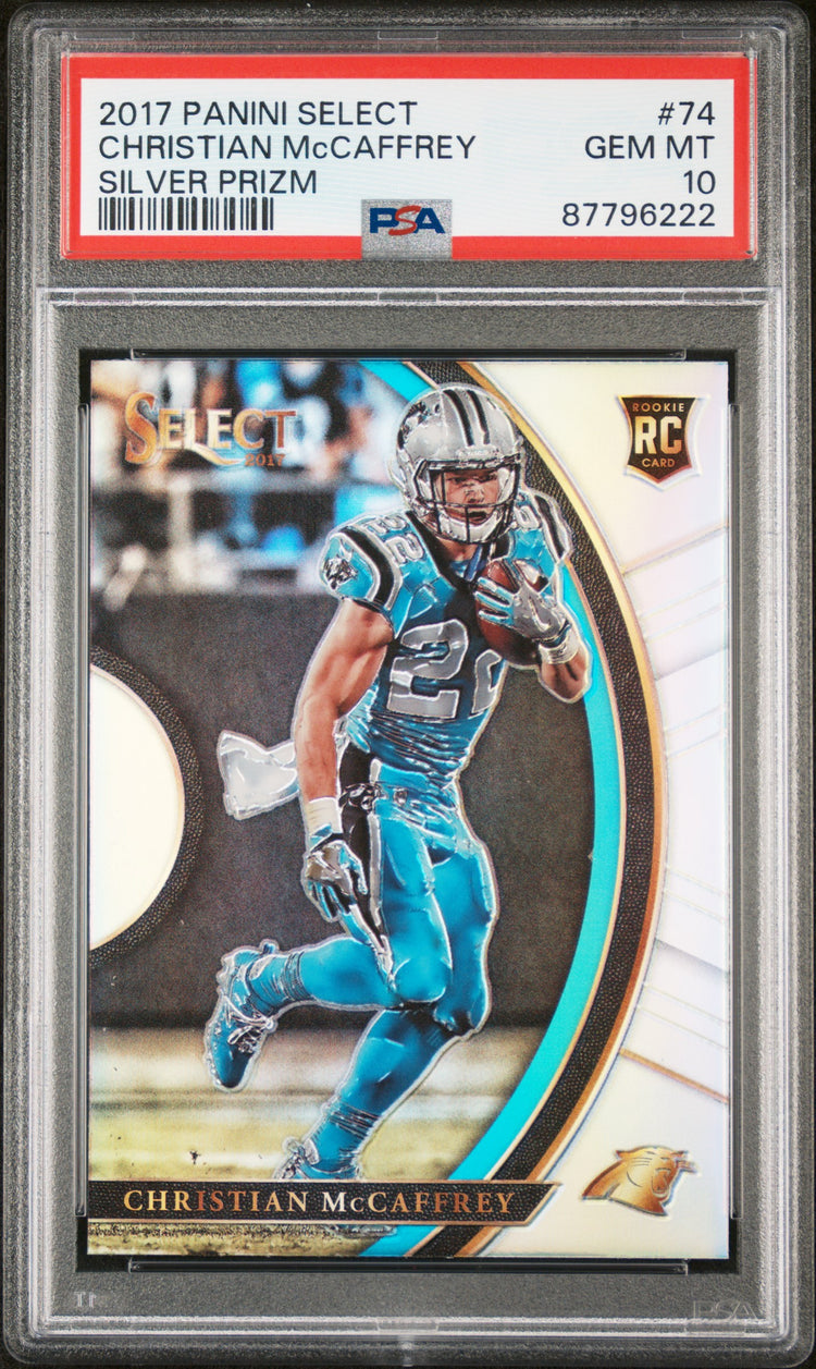 Graded 2017 Panini Select Christian McCaffrey #74 Silver Prizm Rookie RC Football Card PSA 10 Gem Mint