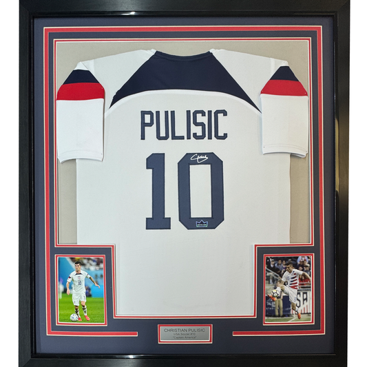 Framed Facsimile Autographed Christian Pulisic 35x39 United States USA White World Cup Reprint Laser Auto Soccer Jersey