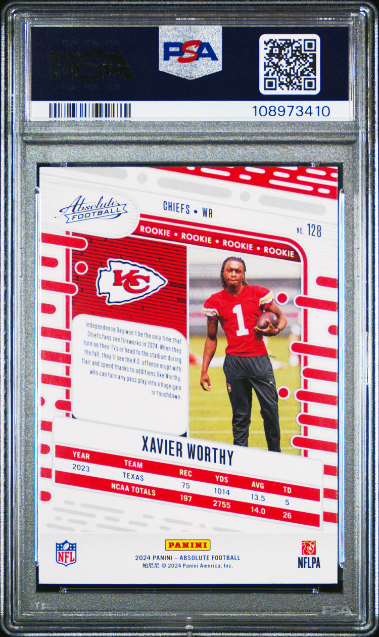 Graded 2024 Panini Absolute Xavier Worthy #128 Red/Blue Rookie RC Football Card PSA 9 Mint