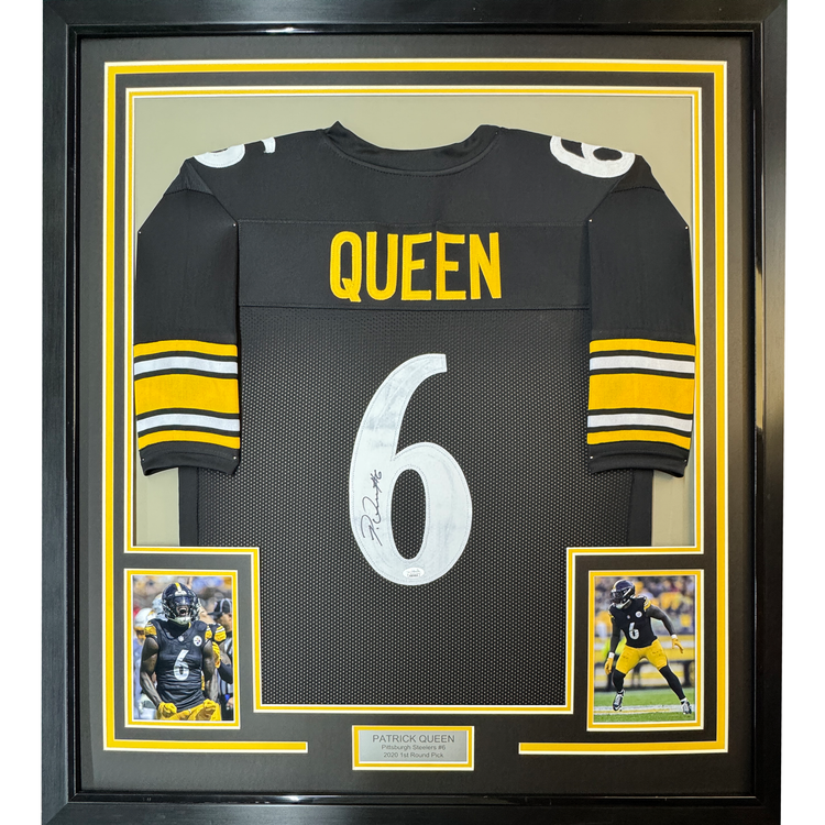 Framed Autographed/Signed Patrick Queen 35x39 Pittsburgh Black Football Jersey JSA COA