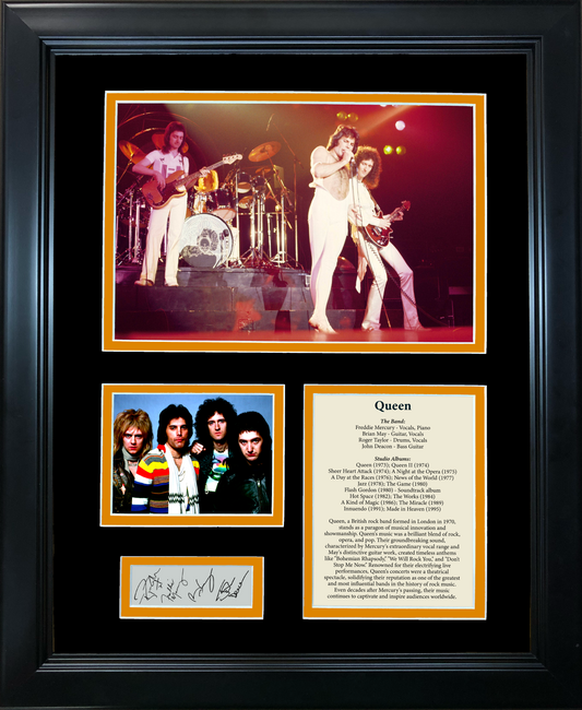 Framed Queen Band Discography Facsimile Laser Engraved Signatures Auto 11"x14"Music Photo Sig Collage