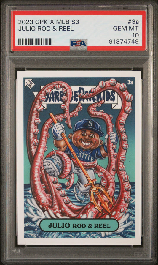 Graded 2023 Topps Garbage Pail Kids Julio Rodriguez #3A Julio Rod & Reel Baseball Card PSA 10 Gem Mint