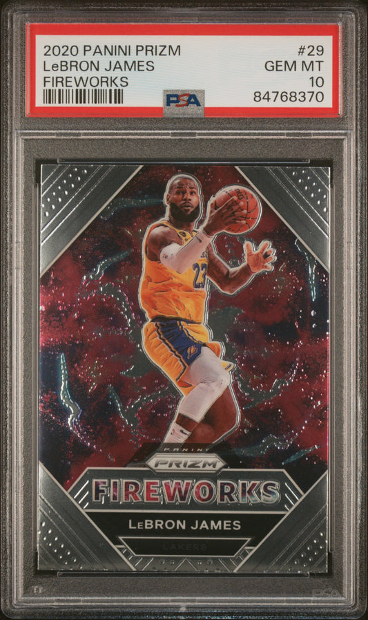 Graded 2020 Panini Prizm LeBron James #29 Fireworks Basketball Card PSA 10 Gem Mint