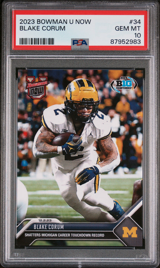 Graded 2023 Topps Bowman U Now Blake Corum #34 Rookie RC Football Card PSA 10 Gem Mint