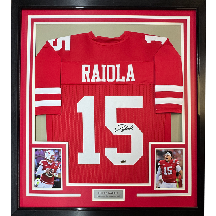 Framed Facsimile Autographed Dylan Raiola 35x39 Nebraska  Red Reprint Laser Auto College Football Jersey
