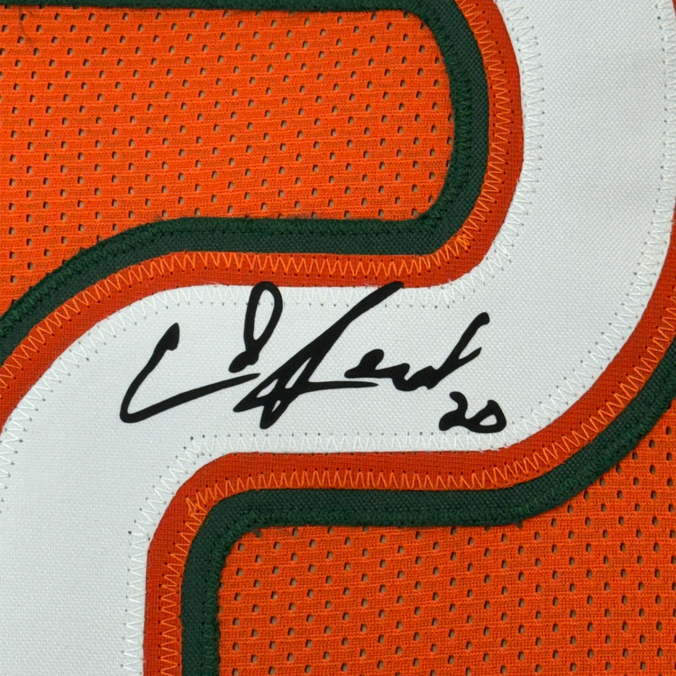 Framed Facsimile Autographed Ed Reed 35x39 Miami Orange Reprint Laser Auto College Football Jersey
