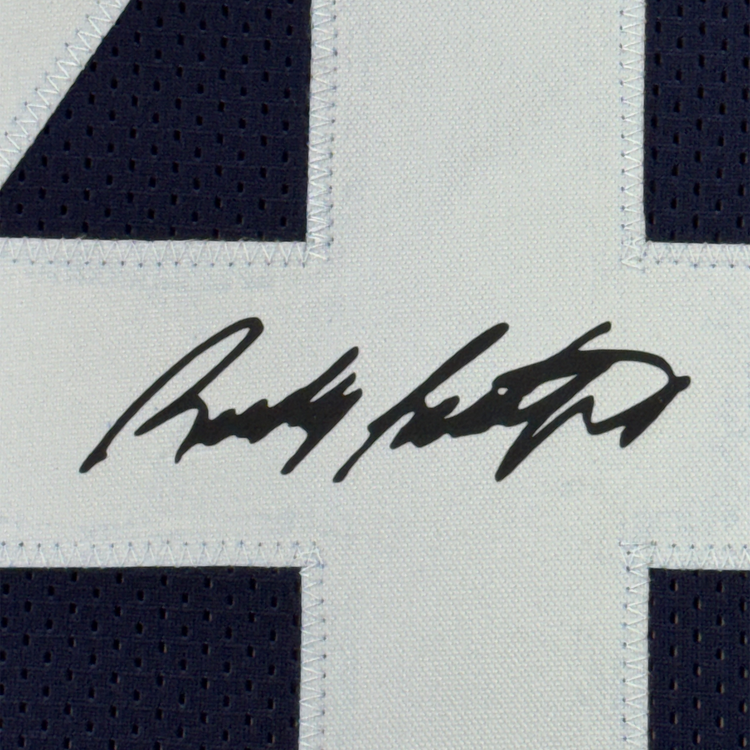 Framed Facsimile Autographed Rudy Ruettiger 35x39 Notre Dame Blue Reprint Laser Auto College Football Jersey