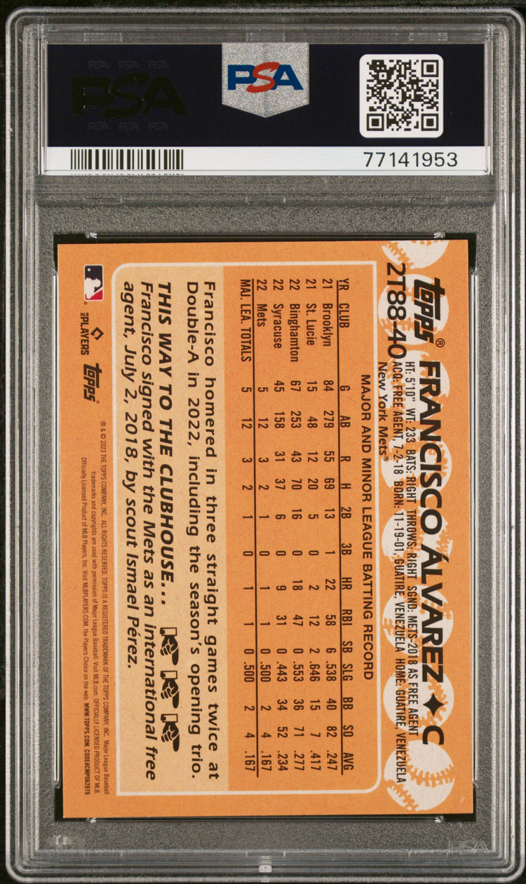Graded 2023 Topps Francisco Alvarez #2T8840 1988 Topps Rookie RC Baseball Card PSA 10 Gem Mint