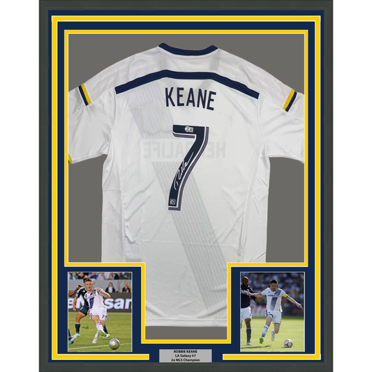 Framed Autographed/Signed Robbie Keane 35x39 LA Galaxy White Soccer Jersey Beckett BAS COA