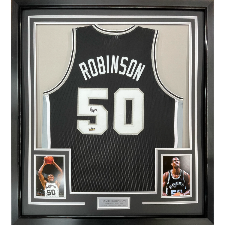 Framed Facsimile Autographed David Robinson 35x39 San Antonio Black Reprint Laser Auto Basketball Jersey