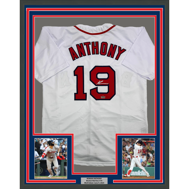 Framed Facsimile Autographed Roman Anthony 35x39 Boston White Reprint Laser Auto Baseball Jersey