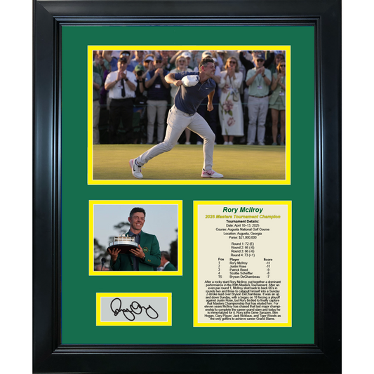 Framed Rory McIlroy 2025 Masters Tournament Champion Augusta National PGA Tour Facsimile Laser Engraved Signature Auto 11"x14" Golf Photo Sig Collage