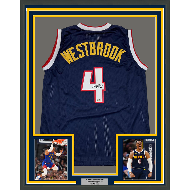 Framed Facsimile Autographed Russell Westbrook 35x39 Denver Blue Reprint Laser Auto Basketball Jersey