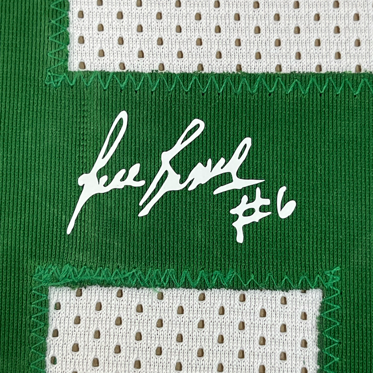 Framed Facsimile Autographed Bill Russell 35x39 Boston White Reprint Laser Auto Basketball Jersey