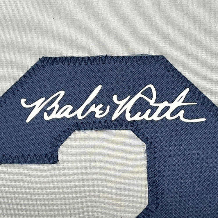 Framed Facsimile Autographed Babe Ruth 35x39 New York Grey Reprint Laser Auto Baseball Jersey Size Men's XL