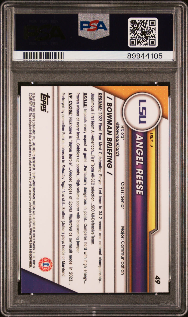 Graded 2023 Topps Bowman U Chrome Angel Reese #49 Pink Rookie RC Basketball Card PSA 10 Gem Mint