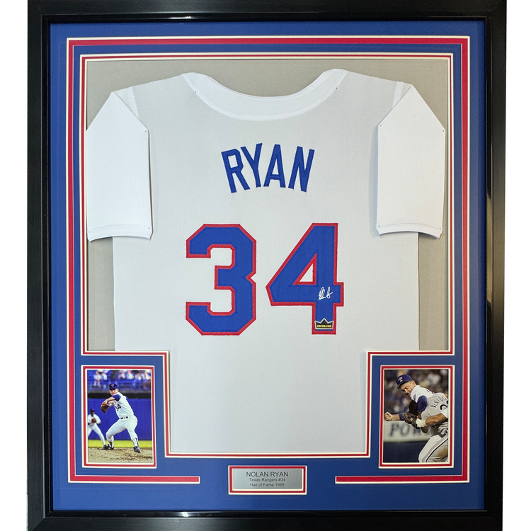 Framed Facsimile Autographed Nolan Ryan 35x39 Texas White Reprint Laser Auto Baseball Jersey