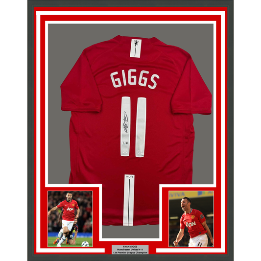 Framed Autographed/Signed Ryan Giggs 35x39 Manchester United Red Soccer Jersey Beckett BAS COA