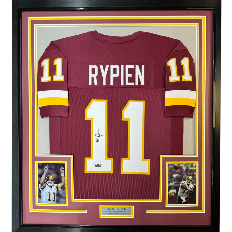 Framed Facsimile Autographed Mark Rypien 35x39 Washington Red Reprint Laser Auto Football Jersey