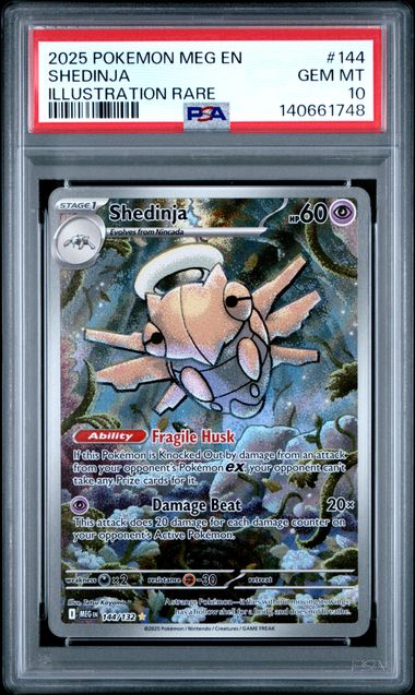 Graded 2025 PKM MEG EN Shedinja #144 Illustration Rare Trading Card Game PSA 10 Gem Mint