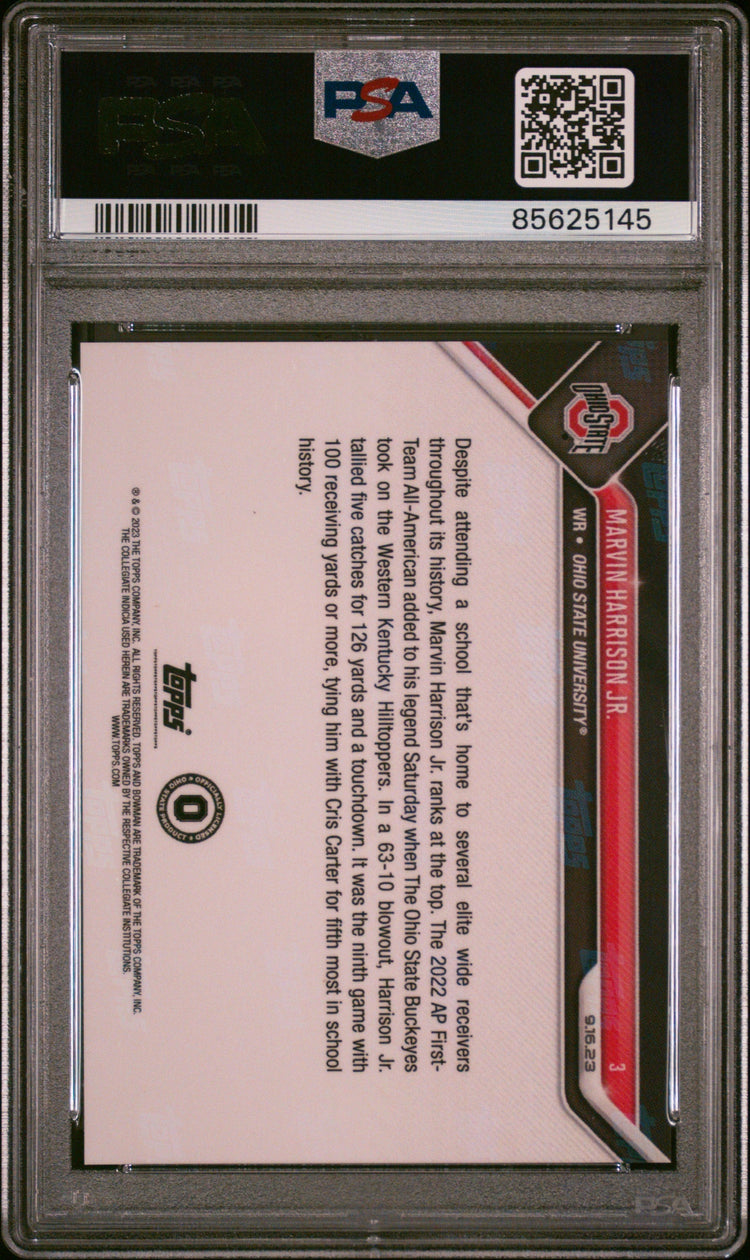 Graded 2023 Topps Bowman U Now Marvin Harrison Jr #3 Rookie RC Football Card PSA 9 Mint