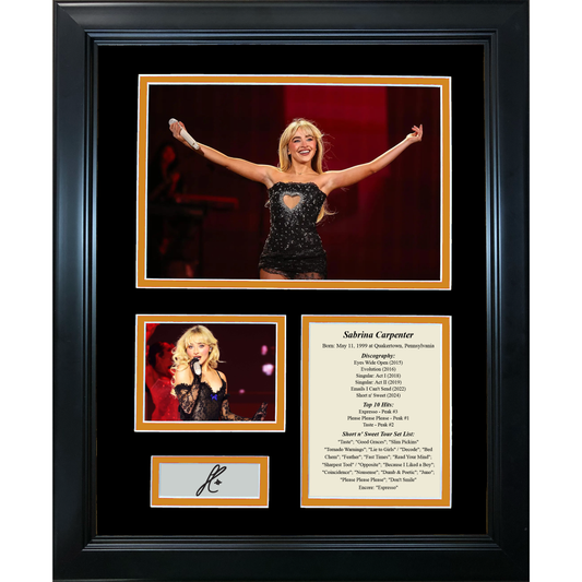 Framed Sabrina Carpenter Short n' Sweet Tour Discography Facsimile Laser Engraved Signature Auto 11"x14" Music Photo Sig Collage