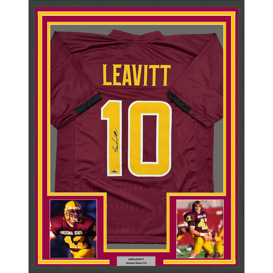 Framed Facsimile Autographed Sam Leavitt 35x39 Arizona State Red Reprint Laser Auto College Football Jersey