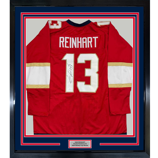 Framed Autographed/Signed Sam Reinhart 35x39 Florida Red Hockey Jersey JSA COA