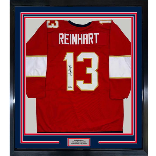 Framed Facsimile Autographed Sam Reinhart 35x39 Florida Red Reprint Laser Auto Hockey Jersey