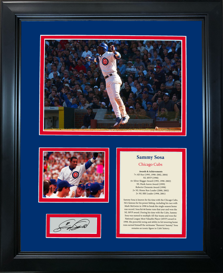 Framed Sammy Sosa Hall of Fame Facsimile Laser Engraved Signature Auto Baseball 11"x14"Photo Sig Collage