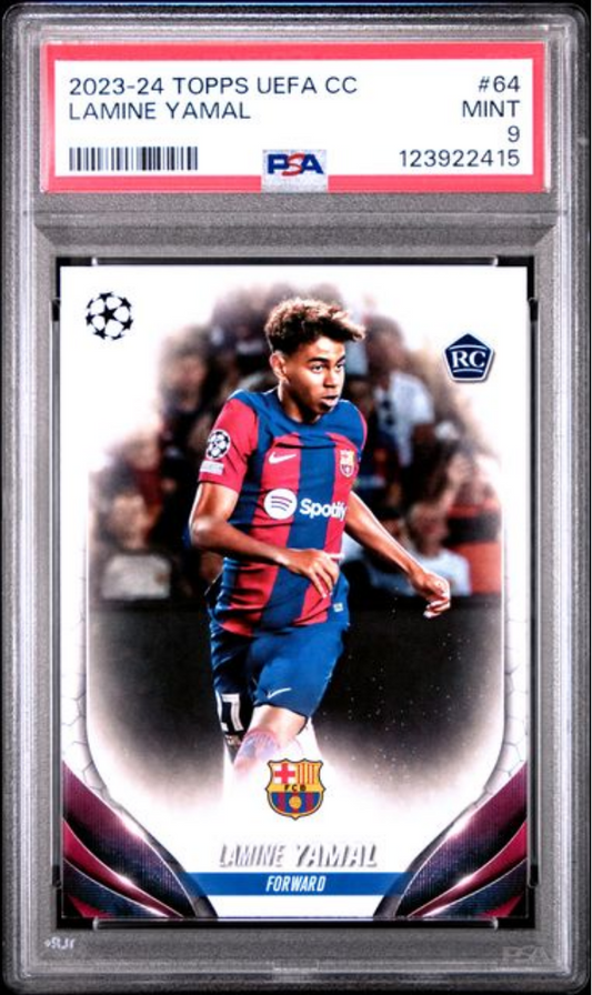 Graded 2023 Topps UEFA CC Lamine Yamal #64 Rookie RC Soccer Card PSA 9 Mint