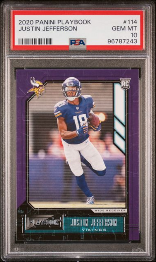 Graded 2020 Panini Playbook Justin Jefferson #114 Rookie RC Football Card PSA 10 Gem Mint