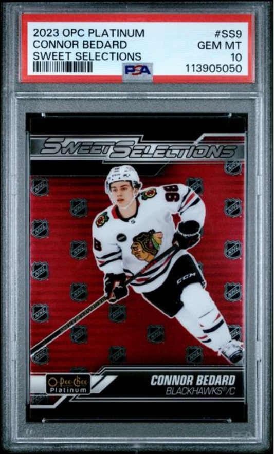 Graded 2023 Upper Deck O-Pee-Chee Platinum Connor Bedard #SS9 Sweet Selections Rookie RC Hockey Card PSA 10 Gem Mint