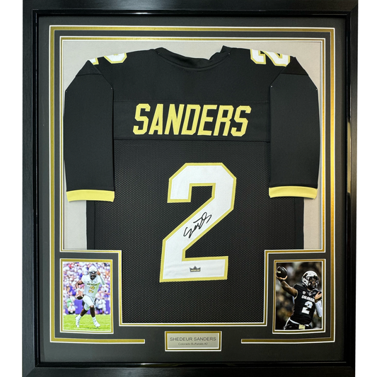 Framed Facsimile Autographed Shedeur Sanders 35x39 Colorado Black Reprint Laser Auto College Football Jersey