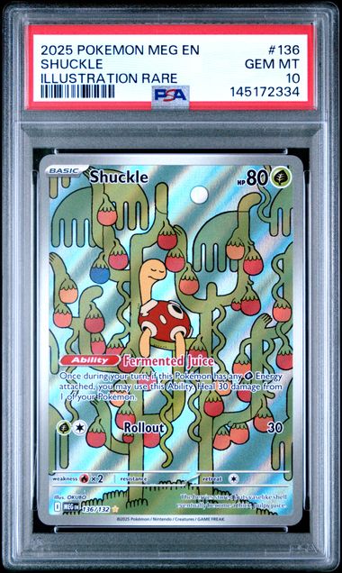 Graded 2025 PKM MEG EN Shuckle #136 Illustration Rare Trading Card Game PSA 10 Gem Mint