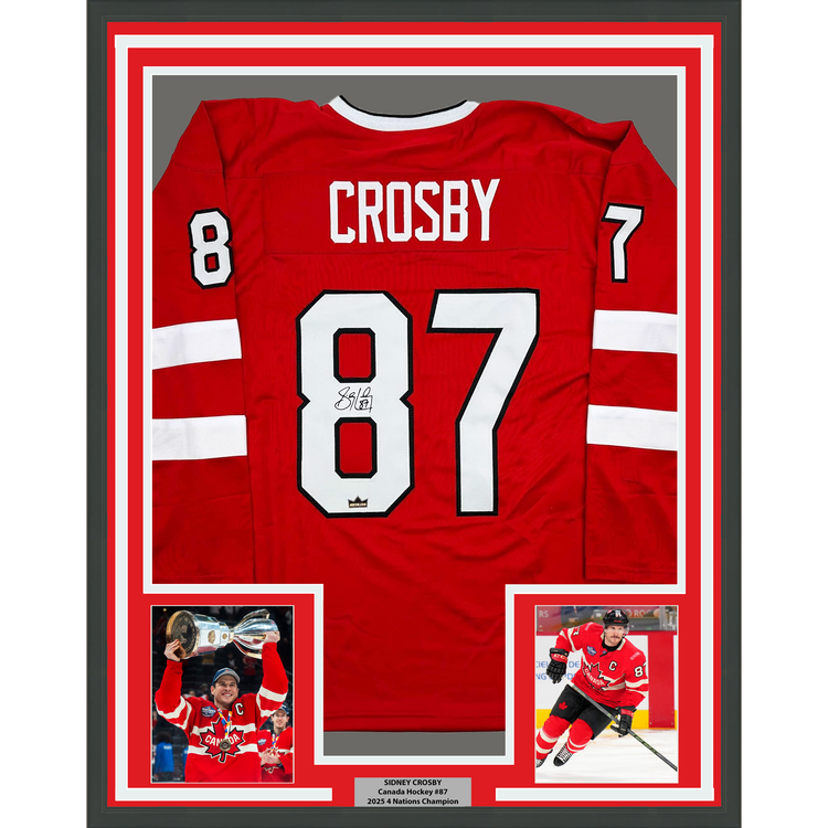 Framed Facsimile Autographed Sidney Crosby 35x39 Canada Red 2025 4 Nations Face-Off Reprint Laser Auto Hockey Jersey