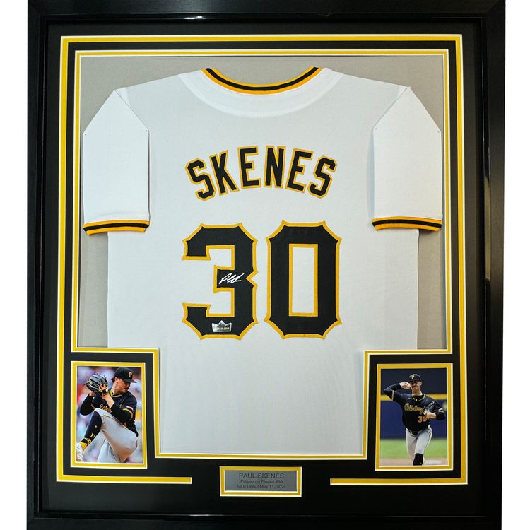 Framed Facsimile Autographed Paul Skenes 35x39 Pittsburgh White Reprint Laser Auto Baseball Jersey