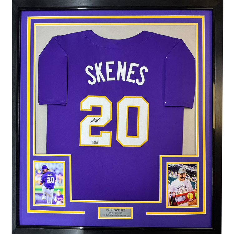 Framed Facsimile Autographed Paul Skenes 35x39 LSU Purple Reprint Laser Auto College Baseball Jersey