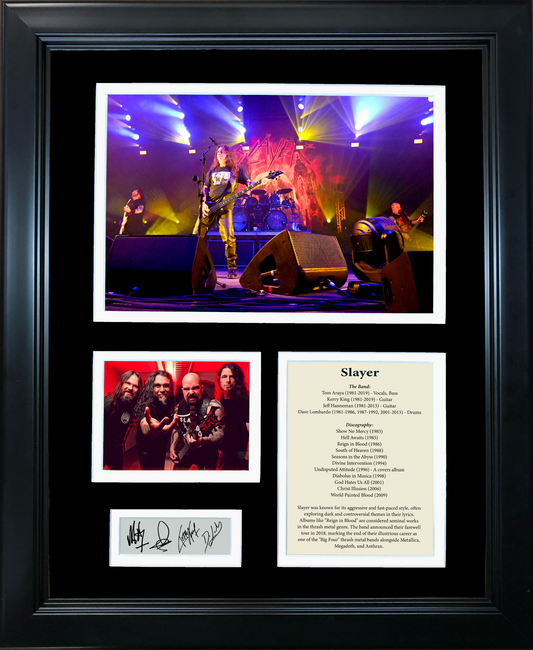 Framed Slayer Band Discography Facsimile Laser Engraved Signatures Auto 11"x14"Music Photo Sig Collage