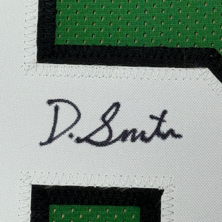 Framed Autographed/Signed Devonta Smith 35x39 Philadelphia Kelly Green Football Jersey JSA COA