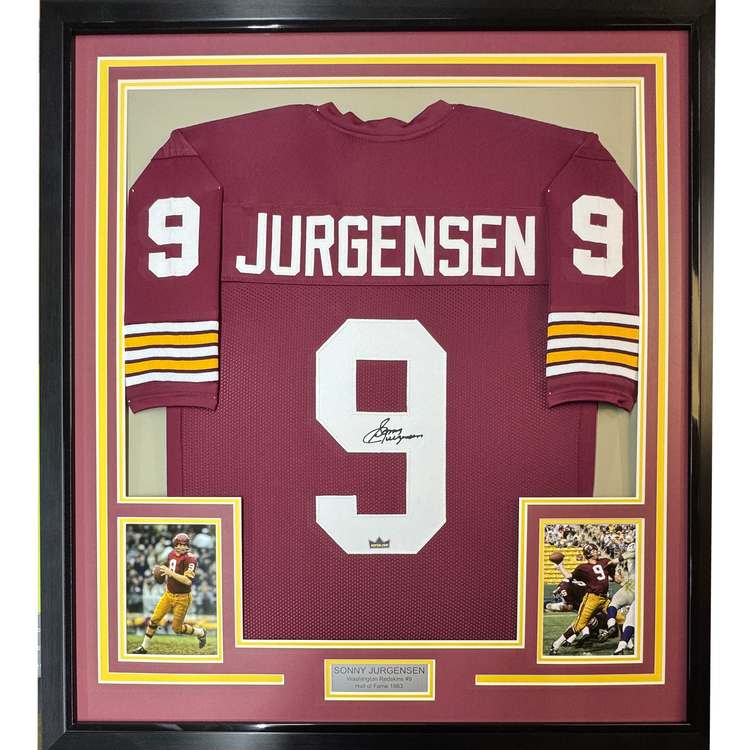 Framed Facsimile Autographed Sonny Jurgensen 35x39 Washington Red Reprint Laser Auto Football Jersey