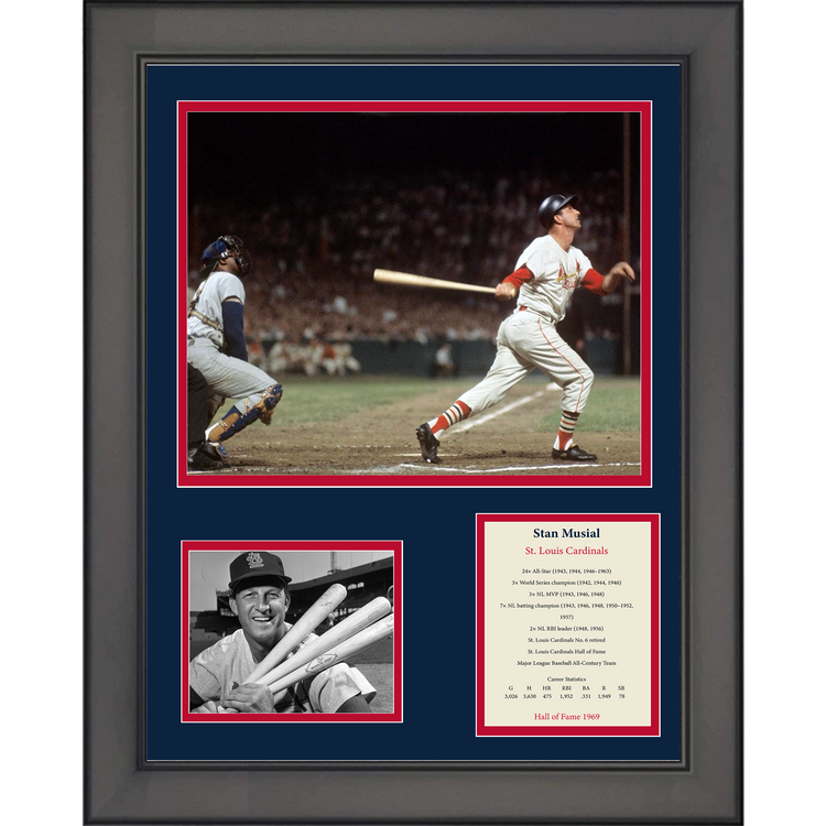 Framed Stan Musial Hall of Fame Baseball 11"x14"Three Photo Collage
