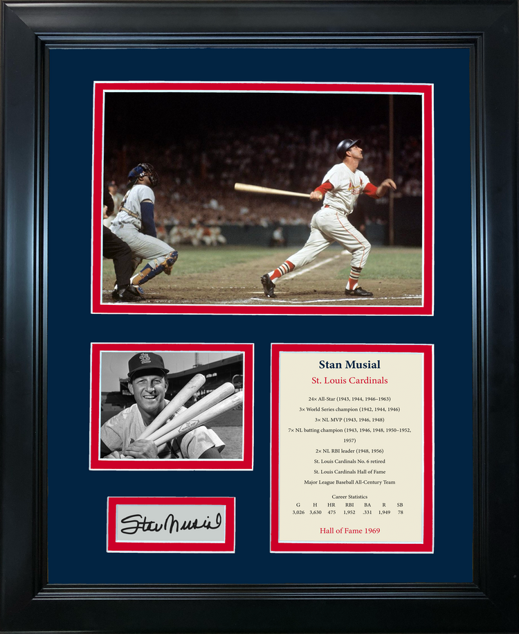 Framed Stan Musial Hall of Fame Facsimile Laser Engraved Signature Auto Baseball 11"x14"Photo Sig Collage