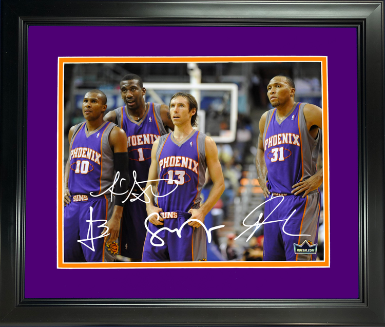 Framed Steve Nash, Amare Stoudemire, Shawn Marion & Leandro Barbosa Facsimile Laser Engraved Signature Auto 11"x14"Basketball Photo HOFSM Holo