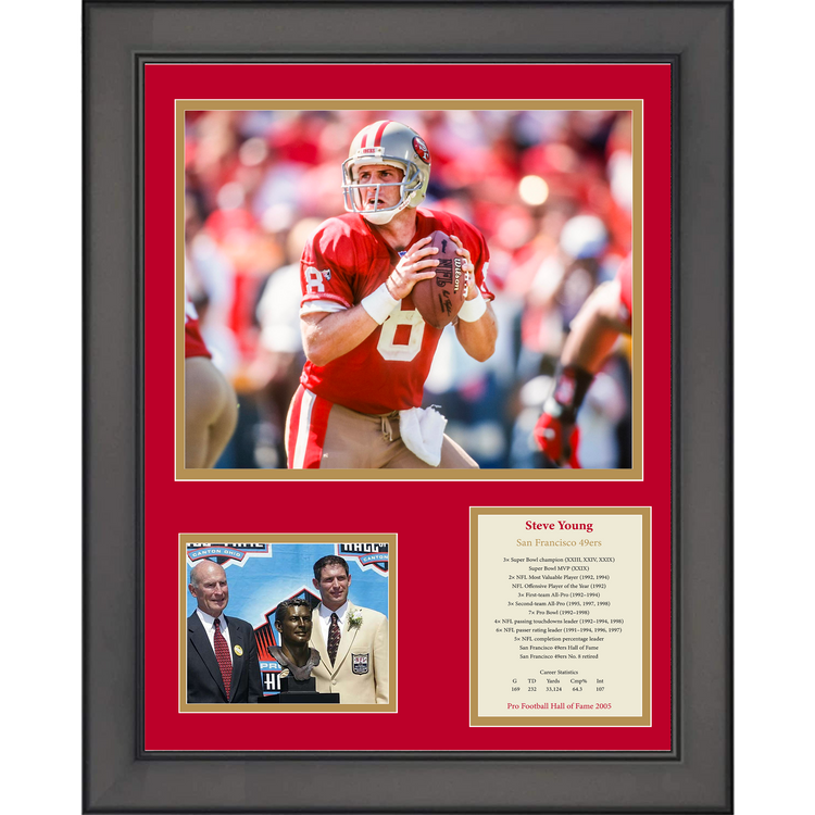 Framed Steve Young Hall of Fame San Francisco 49ers Football 11"x14"Three Photo Collage