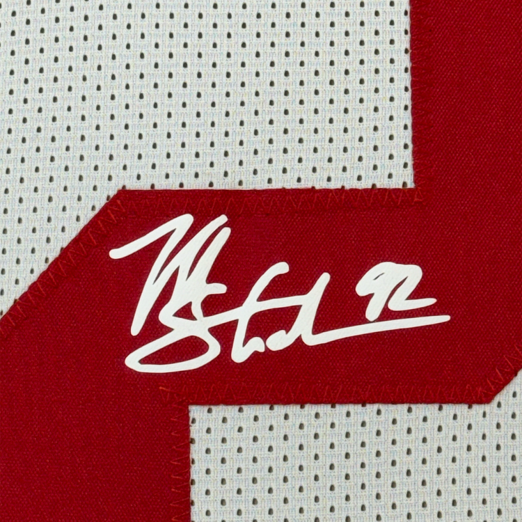 Framed Facsimile Autographed Michael Strahan 35x39 New York White Reprint Laser Auto Football Jersey